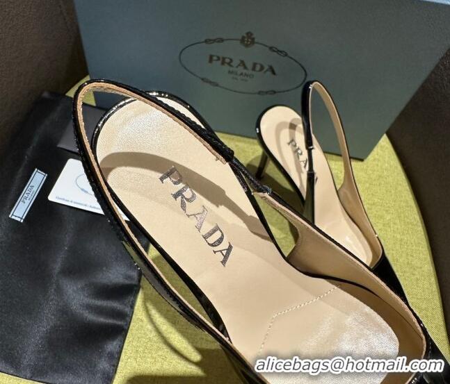 Grade Quality Prada Patent-leather slingback pumps 9cm with Back Logo Black 202050