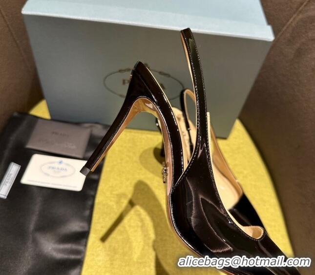 Grade Quality Prada Patent-leather slingback pumps 9cm with Back Logo Black 202050