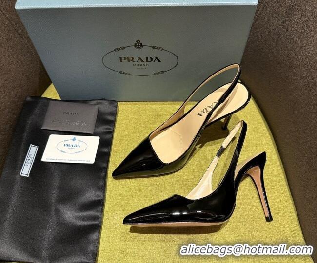 Grade Quality Prada Patent-leather slingback pumps 9cm with Back Logo Black 202050