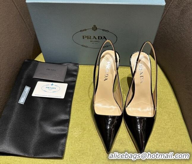 Grade Quality Prada Patent-leather slingback pumps 9cm with Back Logo Black 202050