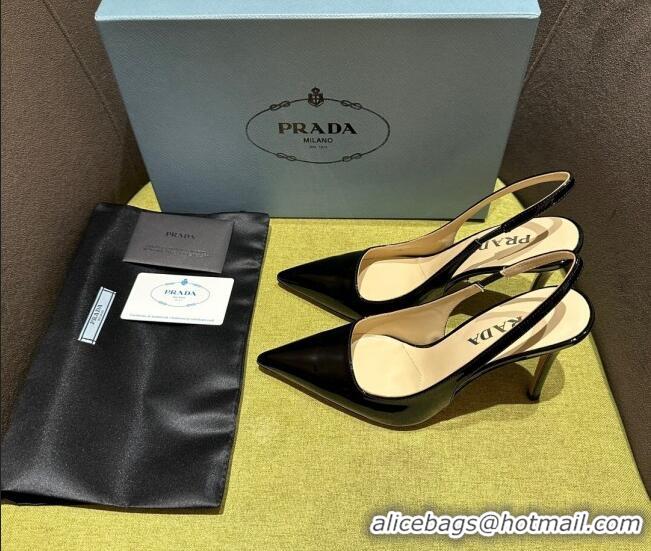 Grade Quality Prada Patent-leather slingback pumps 9cm with Back Logo Black 202050