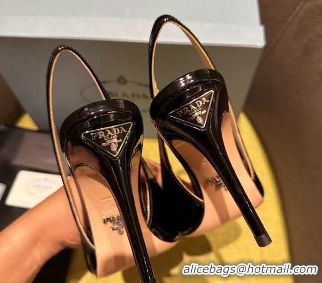 Grade Quality Prada Patent-leather slingback pumps 9cm with Back Logo Black 202050