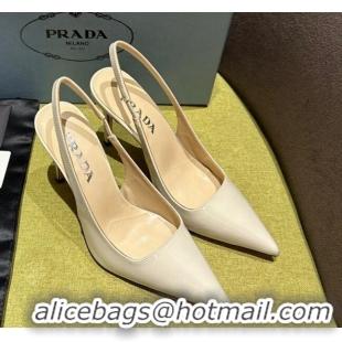 Best Grade Prada Patent-leather slingback pumps 9cm with Back Logo White 120205