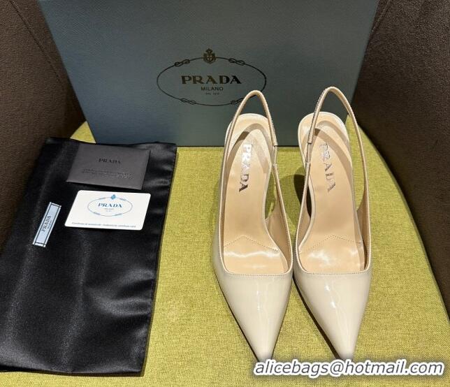 Best Grade Prada Patent-leather slingback pumps 9cm with Back Logo White 120205