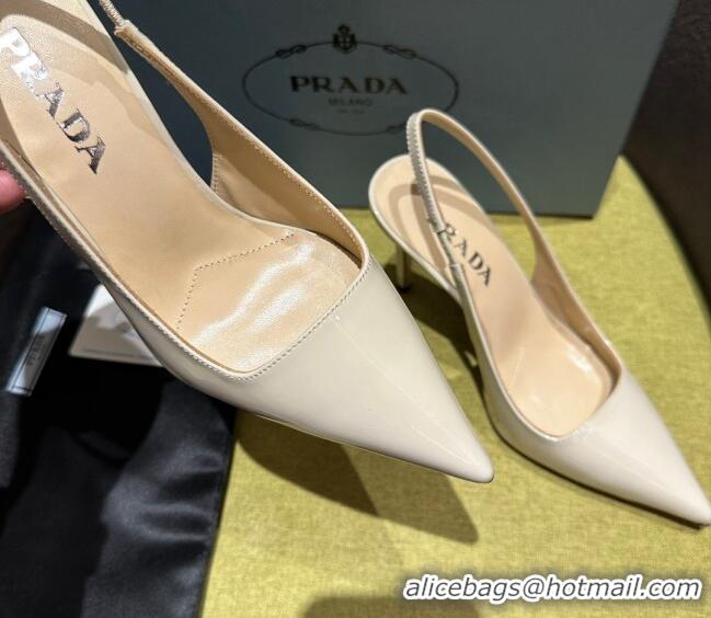 Best Grade Prada Patent-leather slingback pumps 9cm with Back Logo White 120205