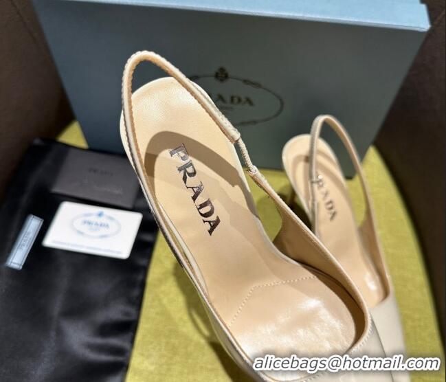 Best Grade Prada Patent-leather slingback pumps 9cm with Back Logo White 120205