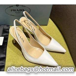 Shop Duplicate Prada Patent-leather slingback pumps 9cm with Back Logo Optic White 202052