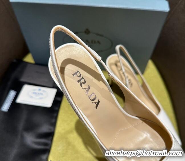 Shop Duplicate Prada Patent-leather slingback pumps 9cm with Back Logo Optic White 202052