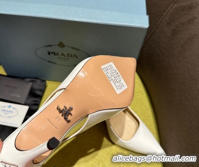 Shop Duplicate Prada Patent-leather slingback pumps 9cm with Back Logo Optic White 202052