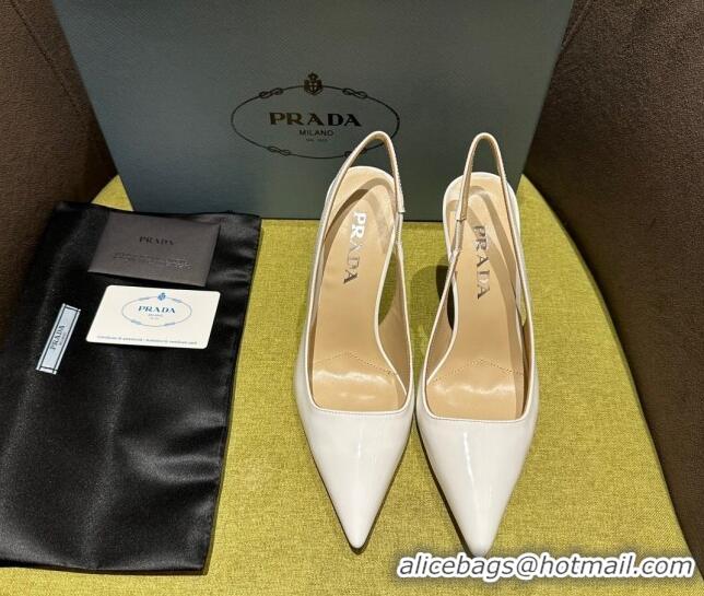 Shop Duplicate Prada Patent-leather slingback pumps 9cm with Back Logo Optic White 202052