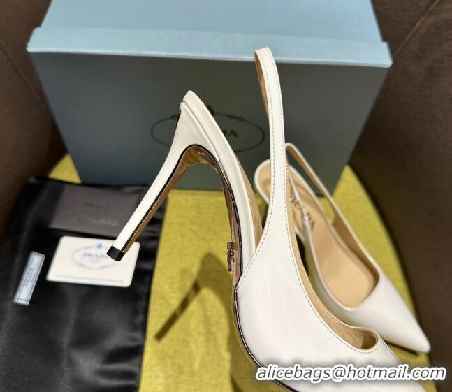 Shop Duplicate Prada Patent-leather slingback pumps 9cm with Back Logo Optic White 202052