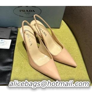 Pretty Style Prada Patent-leather slingback pumps 9cm with Back Logo Nude Pink 202053