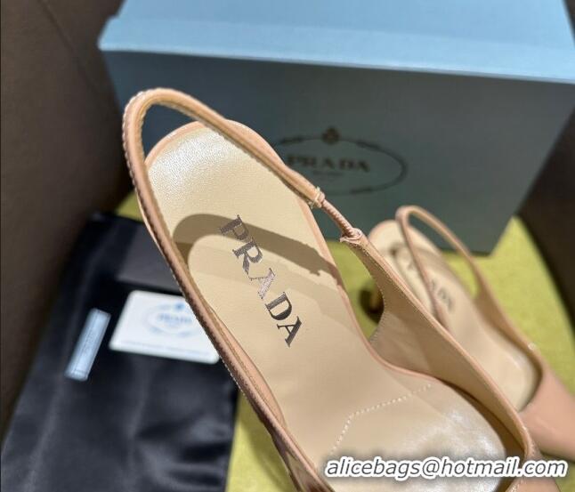 Pretty Style Prada Patent-leather slingback pumps 9cm with Back Logo Nude Pink 202053