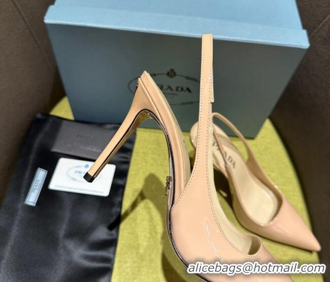 Pretty Style Prada Patent-leather slingback pumps 9cm with Back Logo Nude Pink 202053