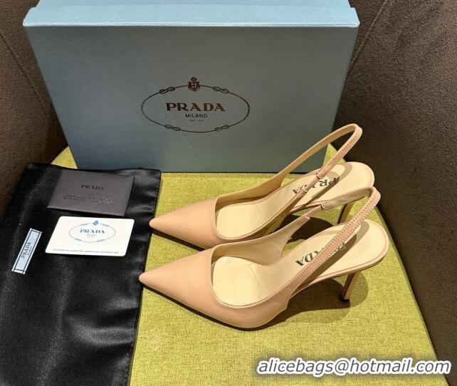 Pretty Style Prada Patent-leather slingback pumps 9cm with Back Logo Nude Pink 202053