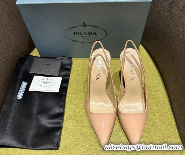 Pretty Style Prada Patent-leather slingback pumps 9cm with Back Logo Nude Pink 202053