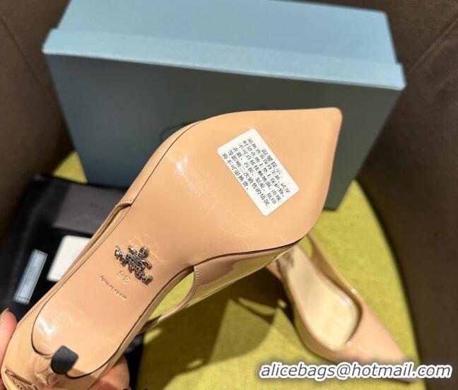 Pretty Style Prada Patent-leather slingback pumps 9cm with Back Logo Nude Pink 202053