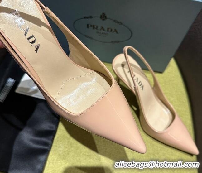 Pretty Style Prada Patent-leather slingback pumps 9cm with Back Logo Nude Pink 202053