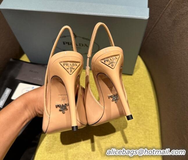 Pretty Style Prada Patent-leather slingback pumps 9cm with Back Logo Nude Pink 202053