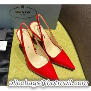 Lower Price Prada Patent-leather slingback pumps 9cm with Back Logo Red 202054