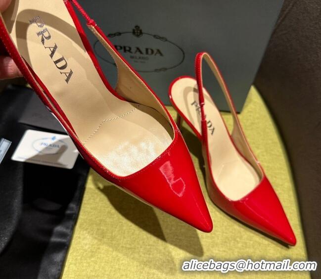 Lower Price Prada Patent-leather slingback pumps 9cm with Back Logo Red 202054