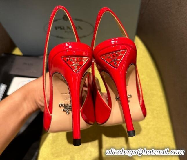 Lower Price Prada Patent-leather slingback pumps 9cm with Back Logo Red 202054