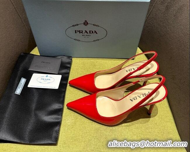 Lower Price Prada Patent-leather slingback pumps 9cm with Back Logo Red 202054