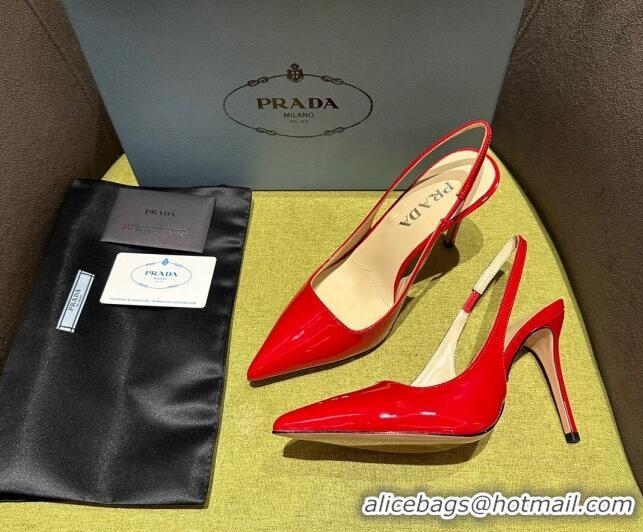 Lower Price Prada Patent-leather slingback pumps 9cm with Back Logo Red 202054