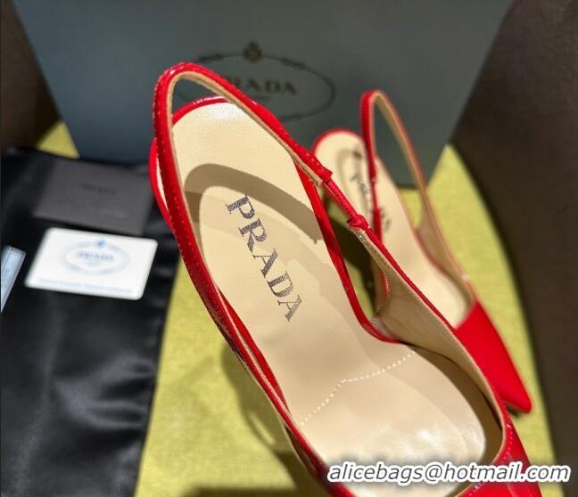 Lower Price Prada Patent-leather slingback pumps 9cm with Back Logo Red 202054