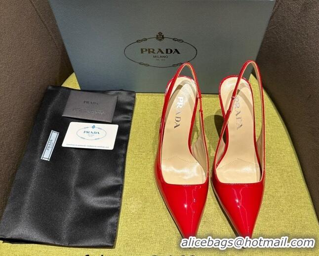 Lower Price Prada Patent-leather slingback pumps 9cm with Back Logo Red 202054