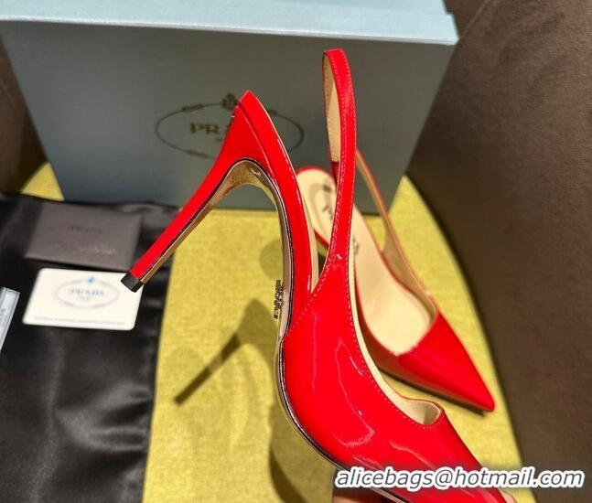 Lower Price Prada Patent-leather slingback pumps 9cm with Back Logo Red 202054