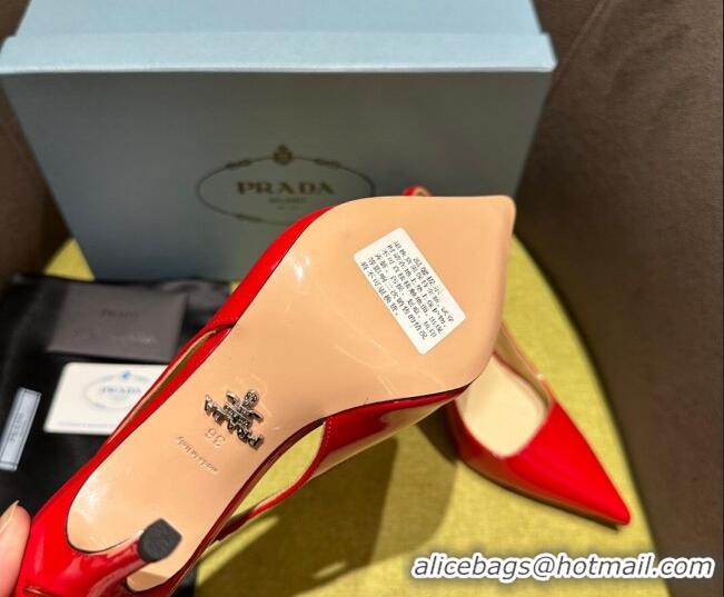 Lower Price Prada Patent-leather slingback pumps 9cm with Back Logo Red 202054