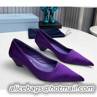 Top Grade Prada Satin Pumps 4cm Purple 202055