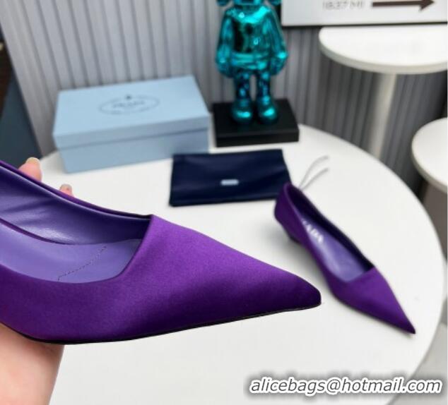 Top Grade Prada Satin Pumps 4cm Purple 202055