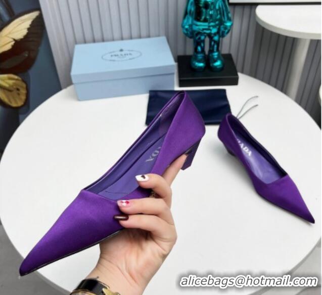 Top Grade Prada Satin Pumps 4cm Purple 202055