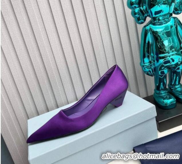 Top Grade Prada Satin Pumps 4cm Purple 202055