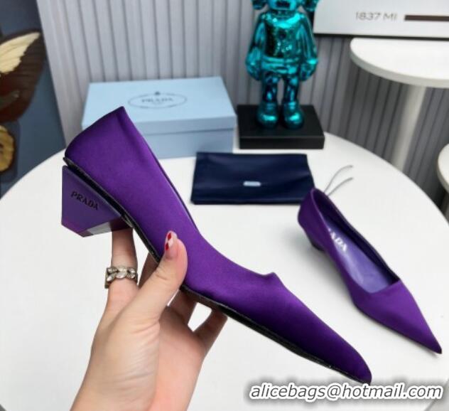 Top Grade Prada Satin Pumps 4cm Purple 202055