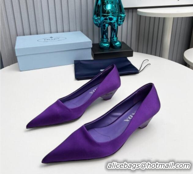 Top Grade Prada Satin Pumps 4cm Purple 202055