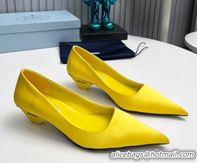 Luxury Prada Satin Pumps 4cm Yellow 202058