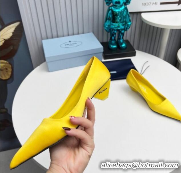 Luxury Prada Satin Pumps 4cm Yellow 202058