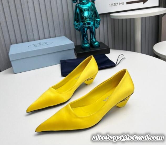 Luxury Prada Satin Pumps 4cm Yellow 202058