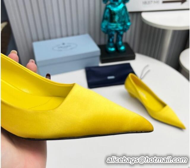 Luxury Prada Satin Pumps 4cm Yellow 202058