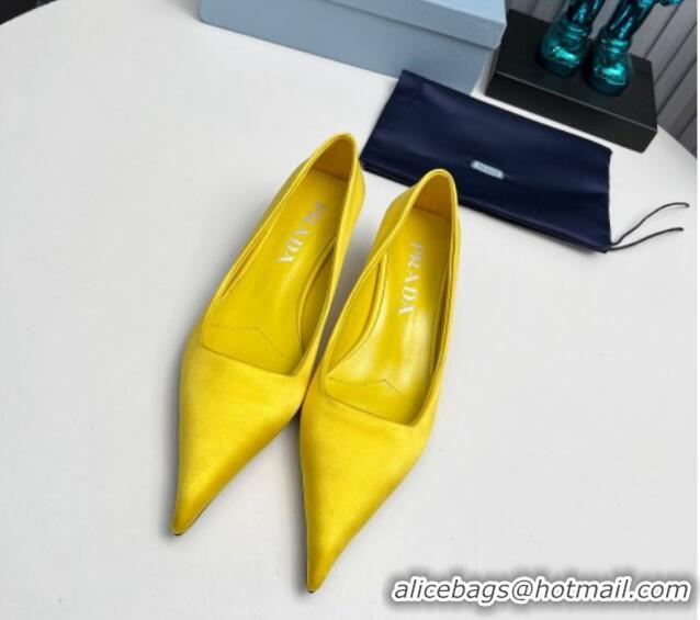 Luxury Prada Satin Pumps 4cm Yellow 202058