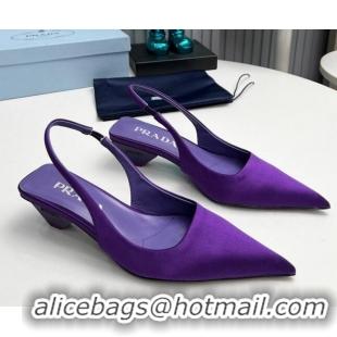 Top Grade Prada Satin Slingback Pumps 4cm Purple 202064