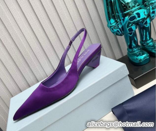 Top Grade Prada Satin Slingback Pumps 4cm Purple 202064