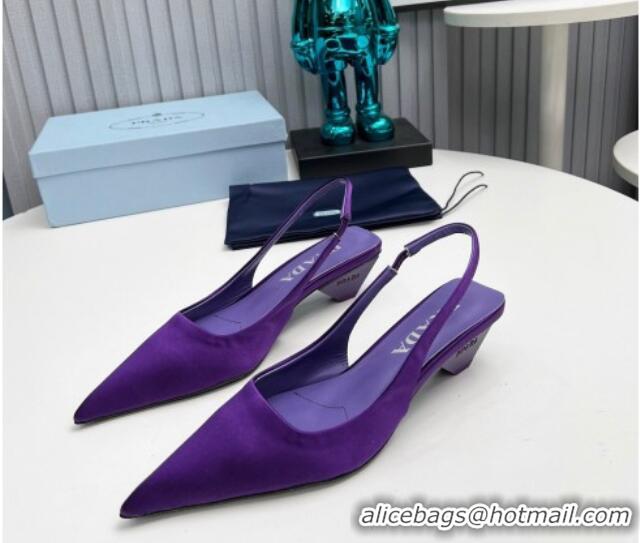 Top Grade Prada Satin Slingback Pumps 4cm Purple 202064