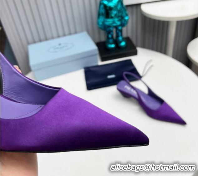 Top Grade Prada Satin Slingback Pumps 4cm Purple 202064