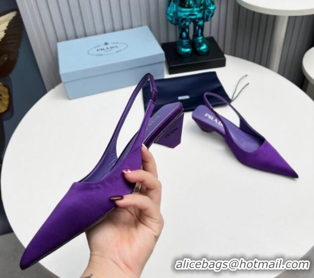 Top Grade Prada Satin Slingback Pumps 4cm Purple 202064