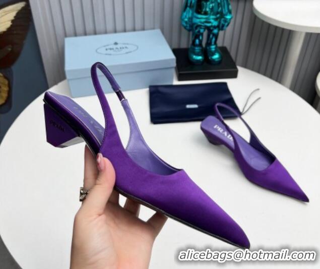 Top Grade Prada Satin Slingback Pumps 4cm Purple 202064