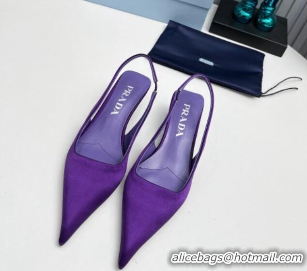 Top Grade Prada Satin Slingback Pumps 4cm Purple 202064